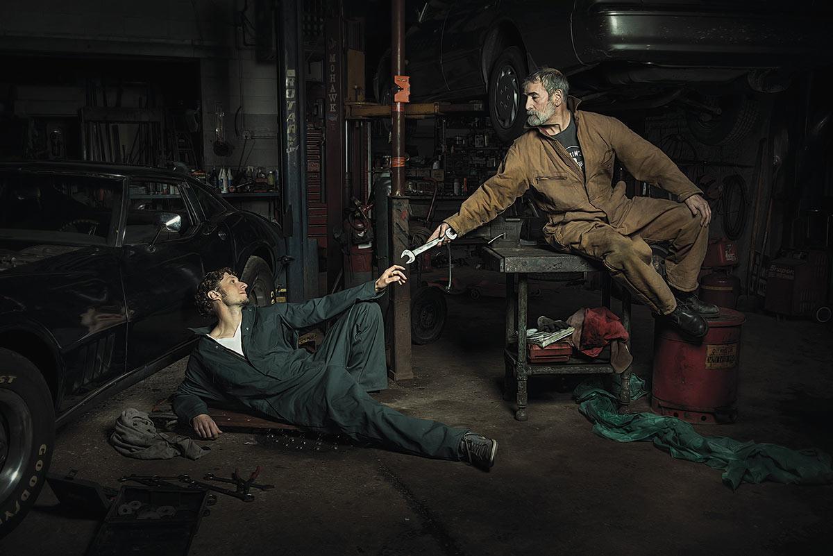 Photographer Hilariously Recreates Renaissance Paintings with Auto-Mechanics